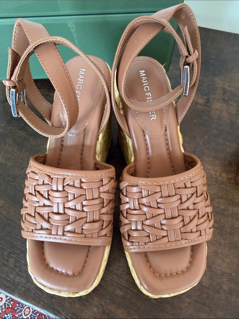 Marc Fisher MF GONDA Woven Espadrille Wedges in Brown US 7 M Like New
